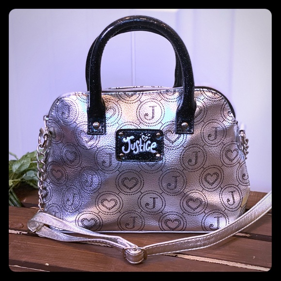 Justice Girls Silver Glitter Convertible Crossbody Bag Purse New with Tags